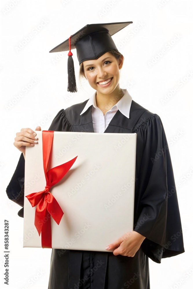 Female Graduate Holding Blank Certificate for Personalization - Ideal for Graduation Announcements and Celebrations Female Graduate Holding Blank Certificate for Personalization - Ideal for Graduation Announcements and Celebrations