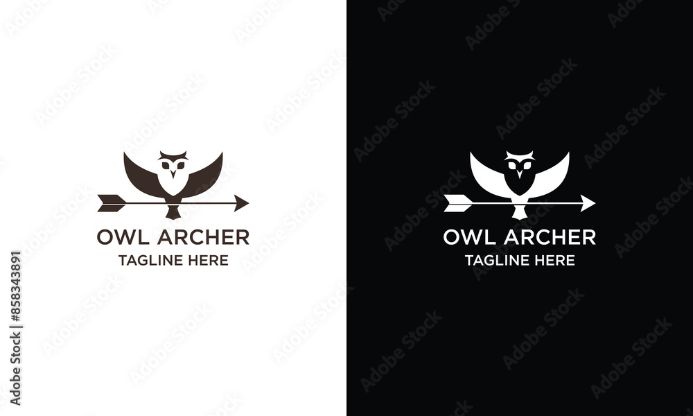 vector silhouette of owl with arrow isolated on white. Stock logo illustration of archery and bird. vector silhouette of owl with arrow isolated on white. Stock logo illustration of archery and bird.