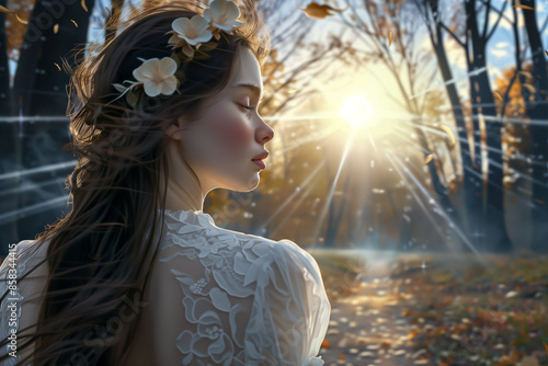Jeune déesse dans une foret féérique