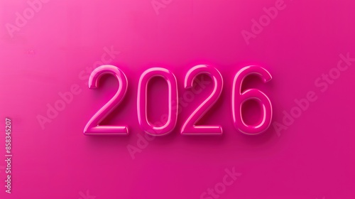 "2026" on an empty solid background with bright pink color, in a 3D embossed style. 32k, full ultra hd, high resolution