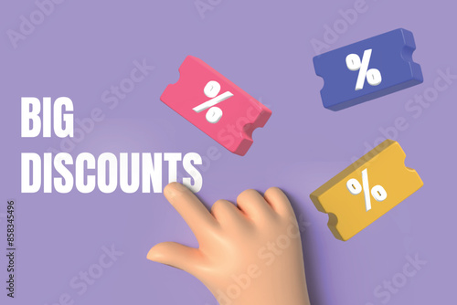 iscount voucher percentage online shopping 3d rendering.3d Vector illustration.sales and shopping online, discount photo