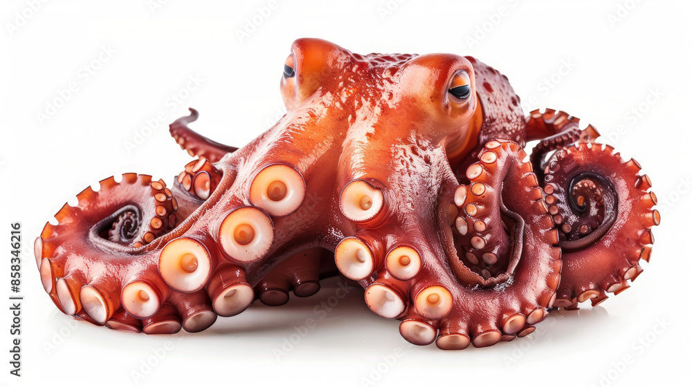 Octopus tentacles, cooked and ready to eat, isolated on a white background. Perfect for seafood lovers! Octopus tentacles, cooked and ready to eat, isolated on a white background. Perfect for seafood lovers!