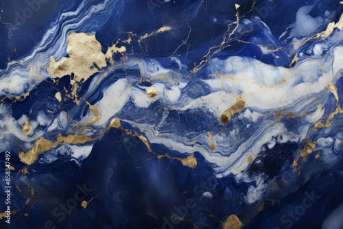 Processed collage of luxurious navy blue ink marble texture. Background for banner