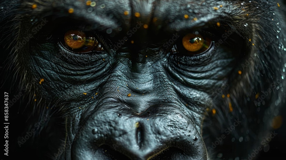 portrait of an adult male gorilla looking at the camera, close-up of the monkey's head, gorilla's stern eyes portrait of an adult male gorilla looking at the camera, close-up of the monkey's head, gorilla's stern eyes