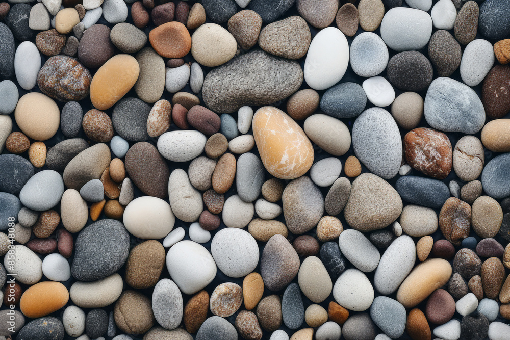 Processed collage of beach shore pebbles surface texture. Background for banner, backdrop
