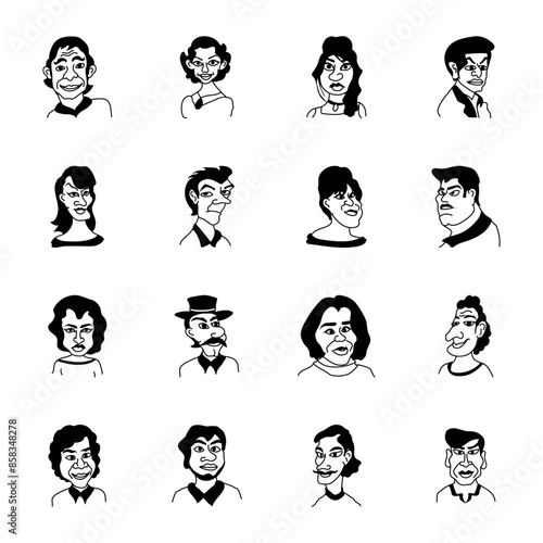 Handy Bundle of Ugly Persons Doodle Icons 

