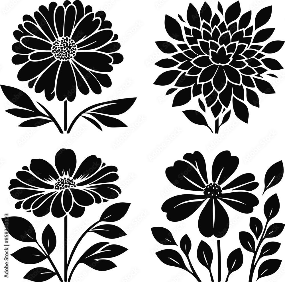 Various Flower Pattern on a white background , Editable , vector Various Flower Pattern on a white background , Editable , vector