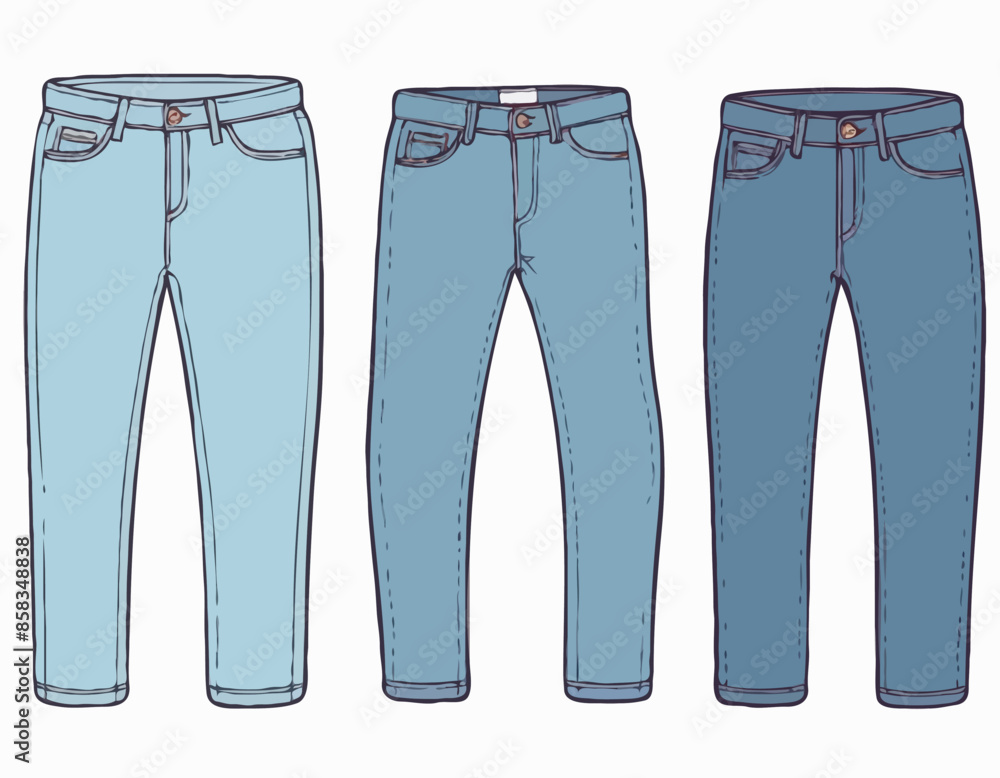 Doodle of jeans. Clip art of denim apparel. Cartoon vector illustration clipart isolated on white Doodle of jeans. Clip art of denim apparel. Cartoon vector illustration clipart isolated on white