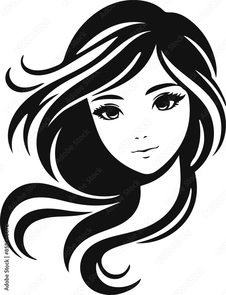 A silhouette design on a white background featuring girl face , Vector , Editable A silhouette design on a white background featuring girl face , Vector , Editable
