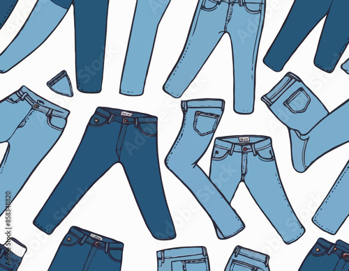 Doodle of jeans. Clip art of denim apparel. Cartoon vector illustration clipart isolated on white