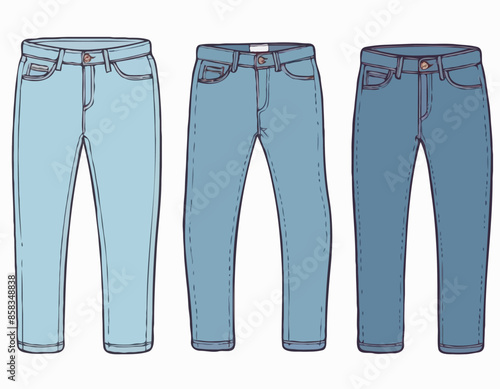 Doodle of jeans. Clip art of denim apparel. Cartoon vector illustration clipart isolated on white