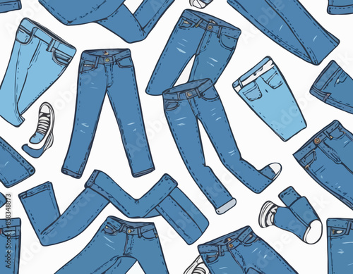 Doodle of jeans. Clip art of denim apparel. Cartoon vector illustration clipart isolated on white