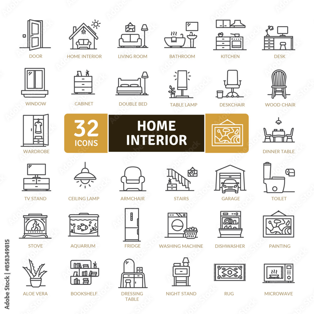 Home interior icons Pack. The art and science of understanding people's behavior to create functional spaces Home interior icons Pack. The art and science of understanding people's behavior to create functional spaces