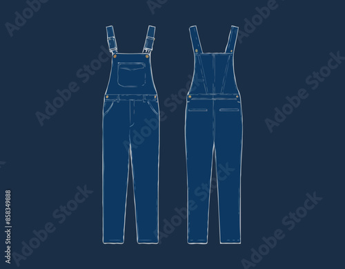 Denim overall jumpsuit vector template illustration
