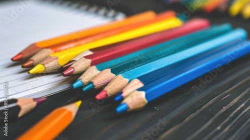 Plan options arranged with colored pencils on a desk next to a notepad photo