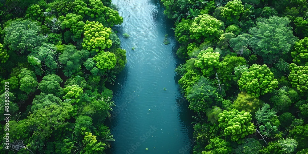 River meandering through a spring forest River meandering through a spring forest