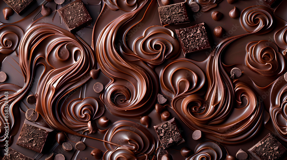 Chocolate icing with chocolate blocks background. texture, textured background. Tile, Tiled. Generative Ai. Chocolate icing with chocolate blocks background. texture, textured background. Tile, Tiled. Generative Ai.