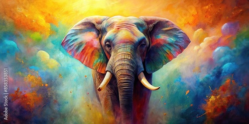 Colorful painting of an elephant with abstract background, elephant, colorful, painting, abstract, creative, art, vibrant © Woonsen