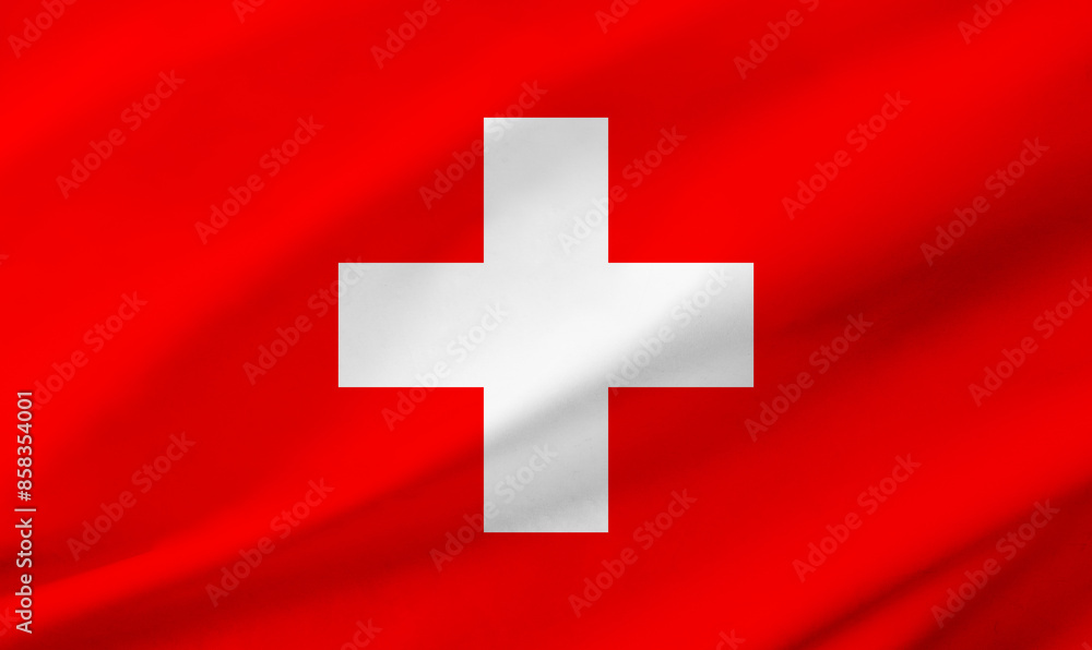 Swiss flag background with waving fabric texture Swiss flag background with waving fabric texture