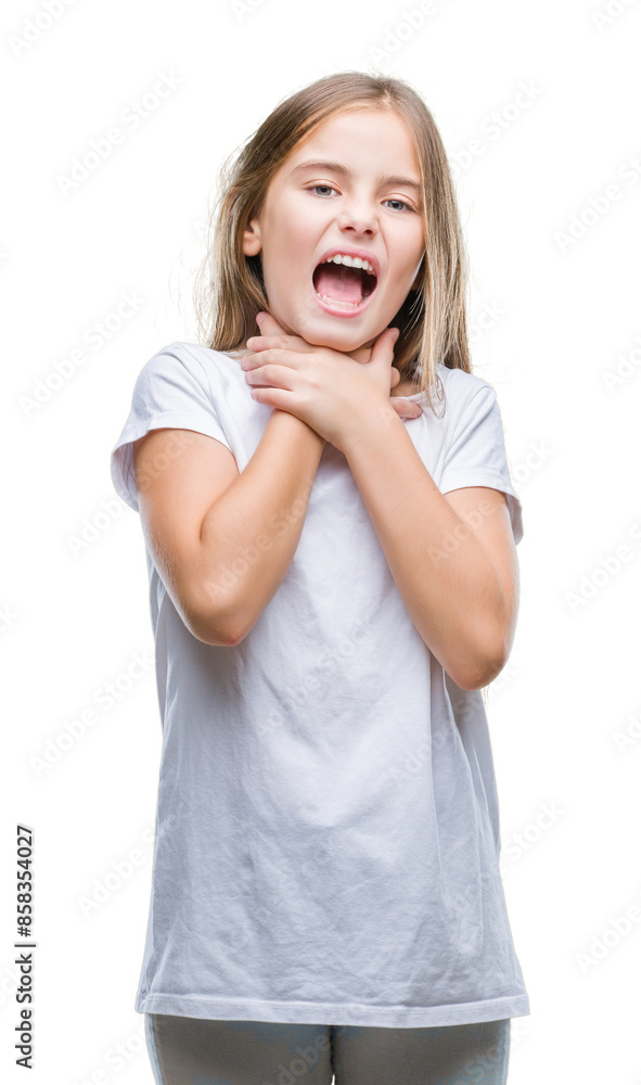 Young beautiful girl over isolated background shouting and suffocate because painful strangle. Health problem. Asphyxiate and suicide concept. Young beautiful girl over isolated background shouting and suffocate because painful strangle. Health problem. Asphyxiate and suicide concept.