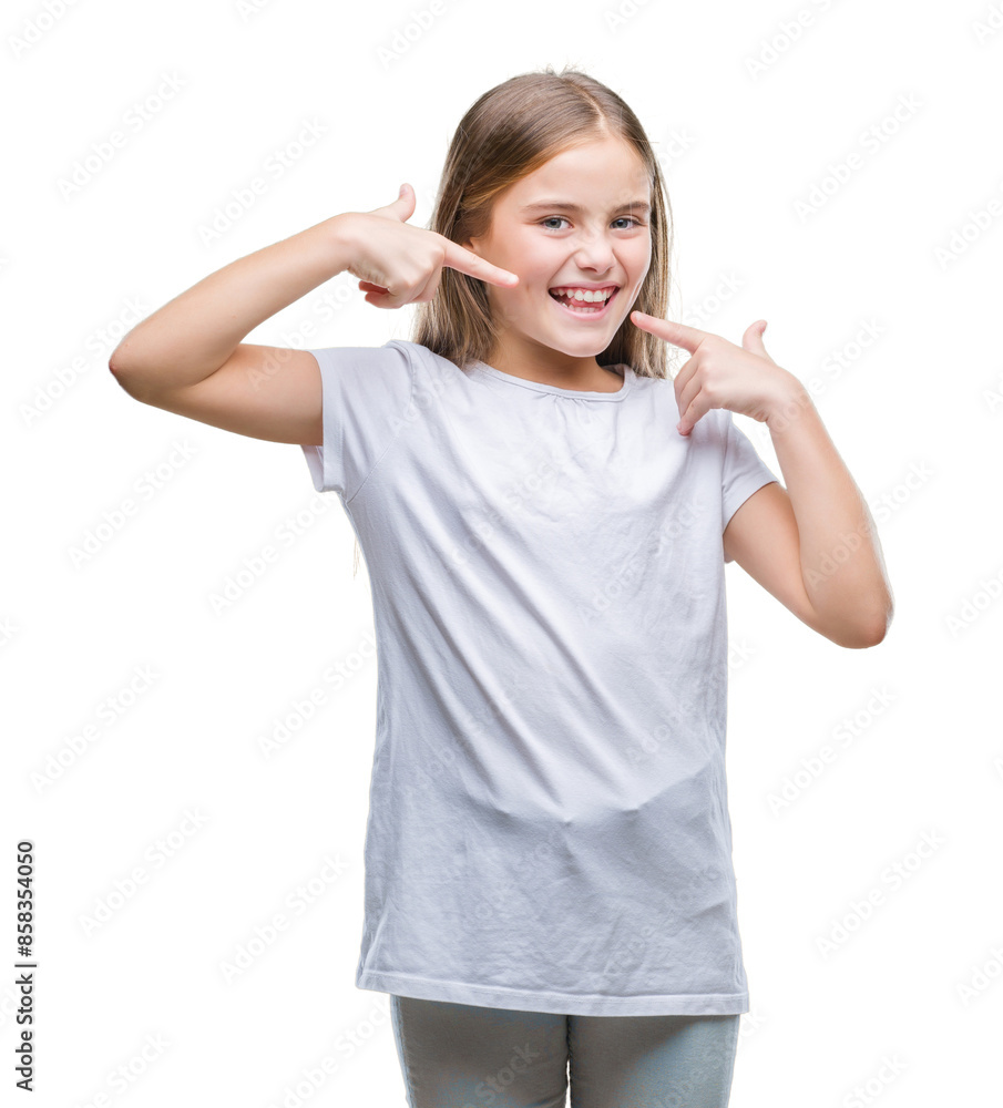 Young beautiful girl over isolated background smiling confident showing and pointing with fingers teeth and mouth. Health concept. Young beautiful girl over isolated background smiling confident showing and pointing with fingers teeth and mouth. Health concept.