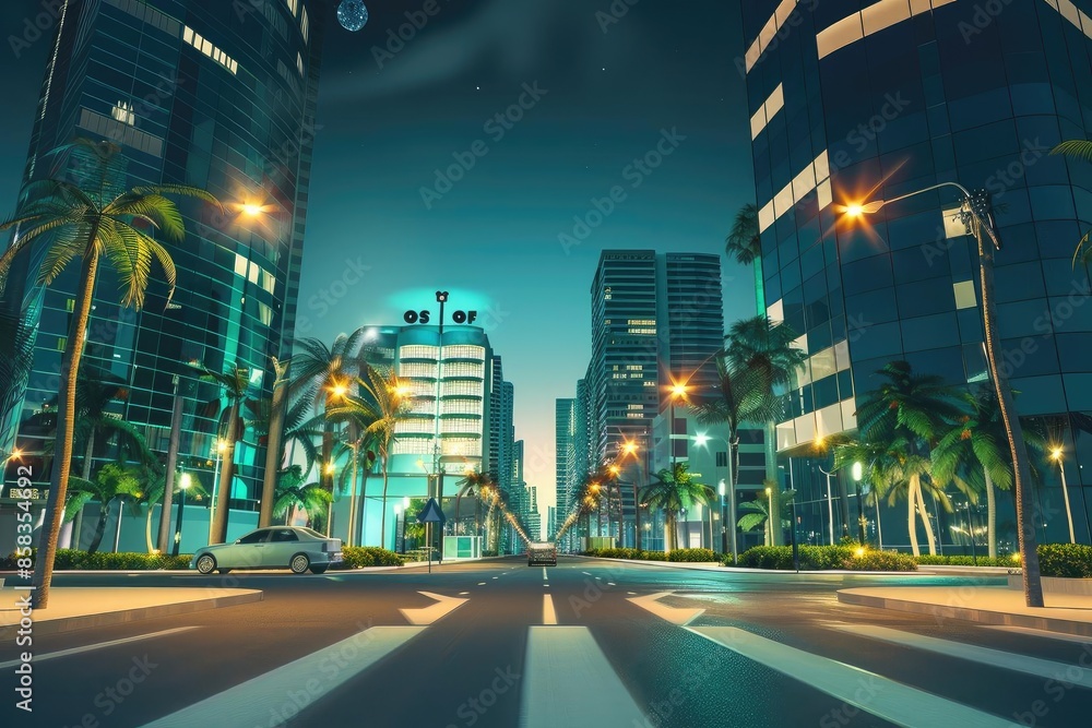 Colorful urban sunset with palm trees and skyscrapers, vibrant cityscape showcasing the beauty of modern architecture and nature. Colorful urban sunset with palm trees and skyscrapers, vibrant cityscape showcasing the beauty of modern architecture and nature.