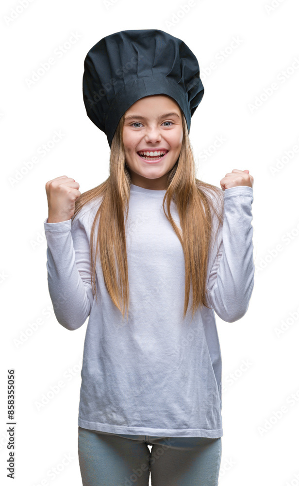 Young beautiful girl wearing chef hat uniform over isolated background celebrating surprised and amazed for success with arms raised and open eyes. Winner concept. Young beautiful girl wearing chef hat uniform over isolated background celebrating surprised and amazed for success with arms raised and open eyes. Winner concept.