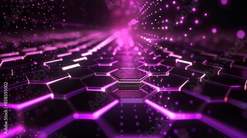 Abstract Purple Hexagon Pattern with Glowing Lights