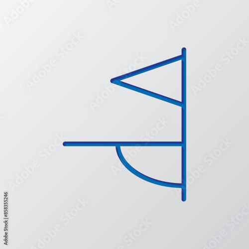 Corner kick flag simple icon vector. Flat design. Paper cut design. Cutted blue symbol with shadow. Gray background