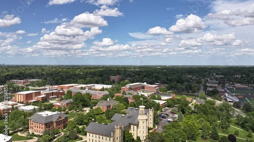 Aerial Timelapse of Wheaton college campus in downtown Wheaton  photo