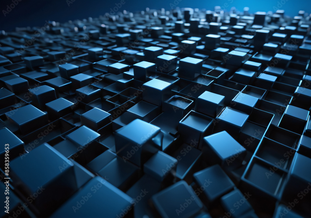 Obraz premium A blue background with many small squares of different sizes. sci-fi background. Generative AI.