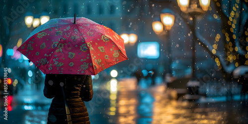 Wallpaper Mural A girl walking alone with umbrella in rainy day in the city Torontodigital.ca
