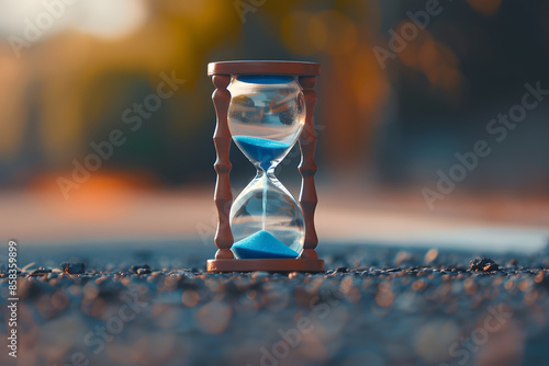 A close up view of hourglass on the sand photo