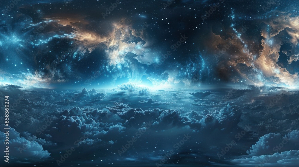 Fototapeta premium High fidelity gigapixel panorama of a starry night sky with clouds