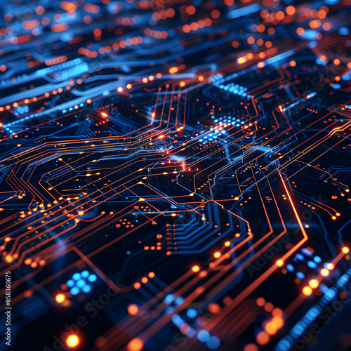 Wallpaper Mural Circuit board dots connect with lights background Torontodigital.ca