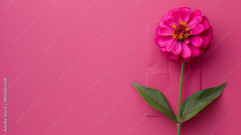 Zinnia flower on letter envelope with copy space Zinnia flower on letter envelope with copy space