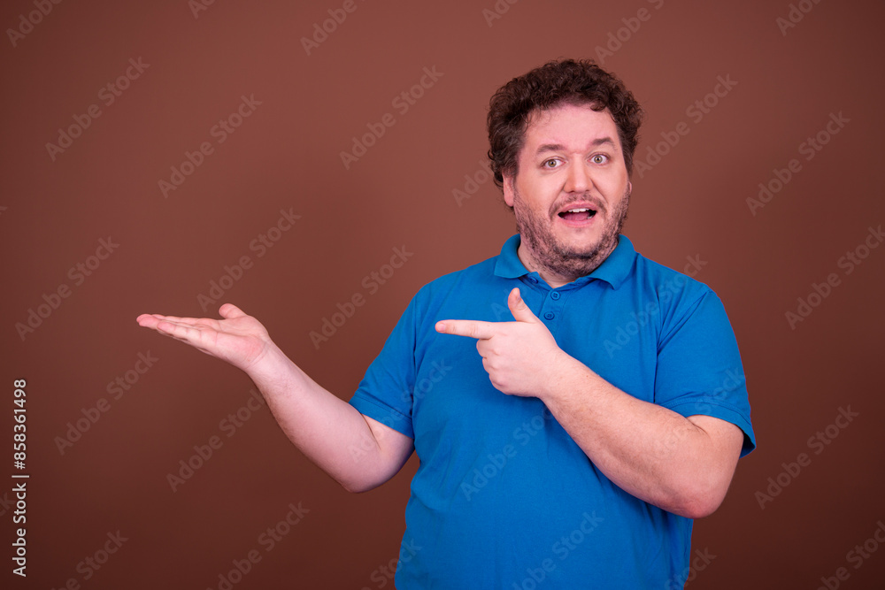 Funny fat man and different emotions. Brown background. Funny fat man and different emotions. Brown background.