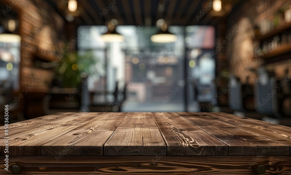 Empty old wooden surface on a blurred background of the barbershop. blank table on the background of a salon interior. Mock-up of a showcase for demonstrating products cosmetic. Copy space Empty old wooden surface on a blurred background of the barbershop. blank table on the background of a salon interior. Mock-up of a showcase for demonstrating products cosmetic. Copy space