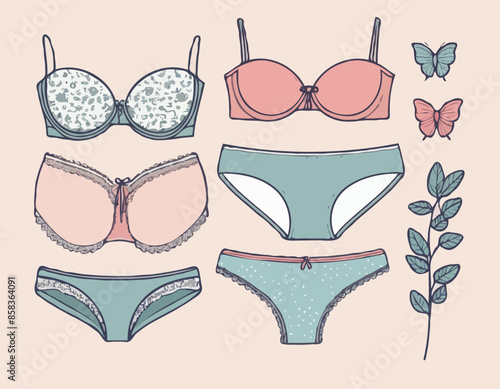Collection of romantic underwear panties and bras