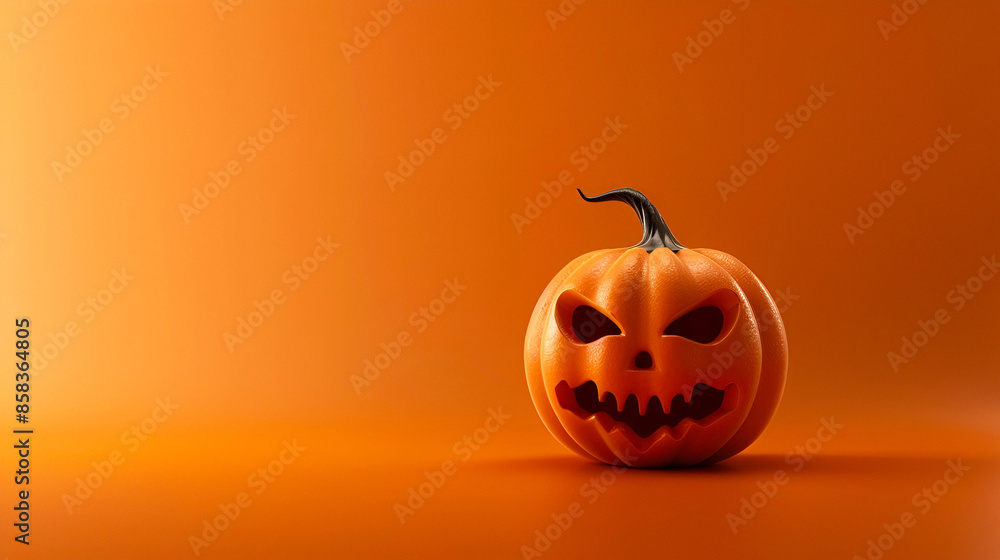 Scary Halloween pumpkin with a carved face on an orange background Scary Halloween pumpkin with a carved face on an orange background
