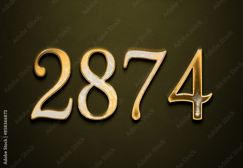 Old gold effect of 2874 number with 3D glossy style Mockup. Old gold effect of 2874 number with 3D glossy style Mockup.