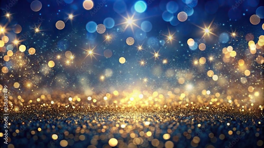 Bokeh background with gold particles and glittering lights on a deep ...
