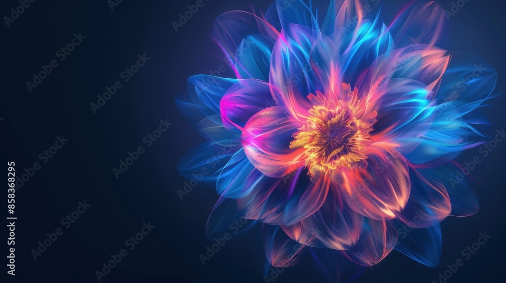 Vibrant neon flower glowing in the dark Vibrant neon flower glowing in the dark