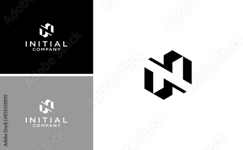 monogram initial N logo design design vector template with abstract geometric 