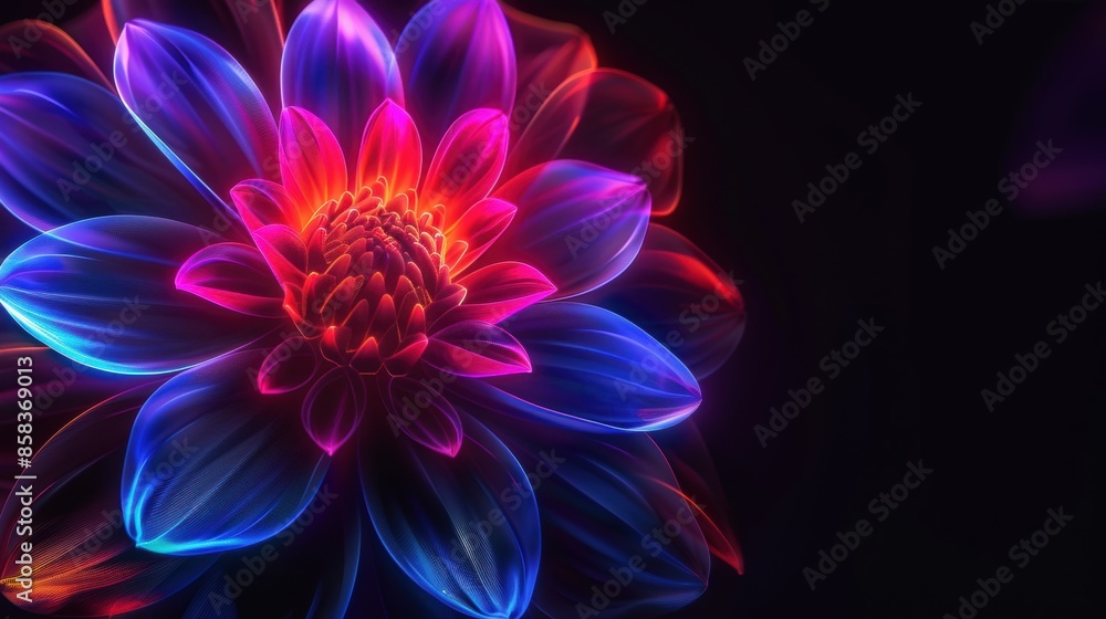 Vibrant neon flower glowing in the dark Vibrant neon flower glowing in the dark