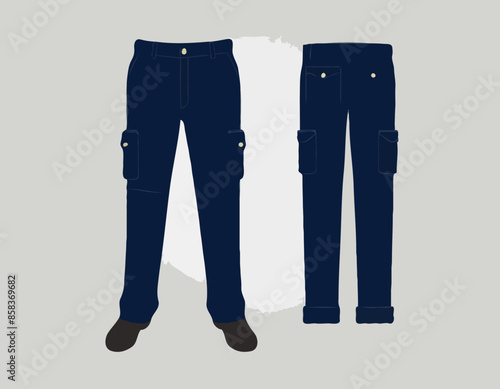 Navy Blue Factory Uniform Pants Template on White Background, Vector File