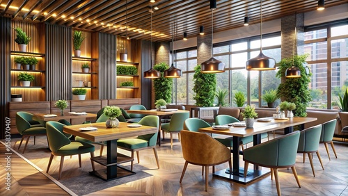 Modern interior of a restaurant with stylish furniture and decor, restaurant, interior, modern, stylish, furniture