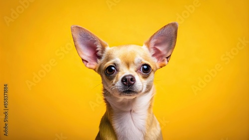 Chihuahua posing against a bright yellow background, Chihuahua, dog, pet, animal, cute, small, yellow background, posing © Woonsen