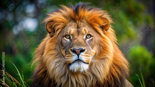Close up of a majestic lion in the wild, lion, wildlife, nature, safari, animal, predator, jungle, mane, fierce © Woonsen