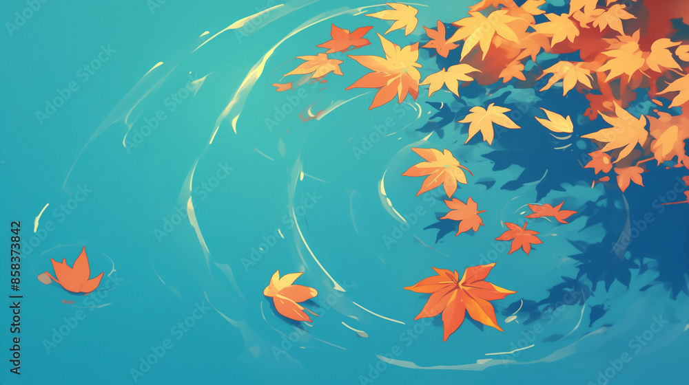 Serene Maple Leaves: Autumn Foliage Floating in Tranquil Water - 静謐な紅葉 静謐な水に浮かぶ紅葉 Serene Maple Leaves: Autumn Foliage Floating in Tranquil Water - 静謐な紅葉 静謐な水に浮かぶ紅葉
